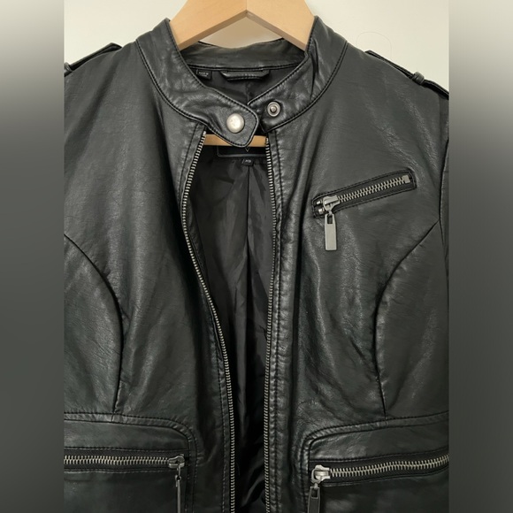 GUESS Black Faux Leather Jacket Biker Moto - Size XS Women - Picture 4 of 8